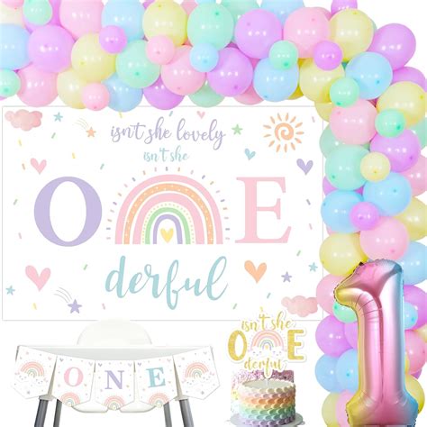 Amazon.com: JOYMEMO Pastel Rainbow 1st Birthday Decorations Girl - Isn