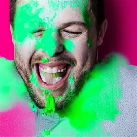 Man Covered In Green Powder Laughing Hysterically Stable Diffusion