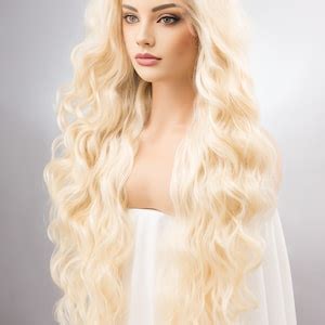 Platinum Blonde Wig Long Blonde Lace Front Wig 13 X 4 Large Wavy Blonde