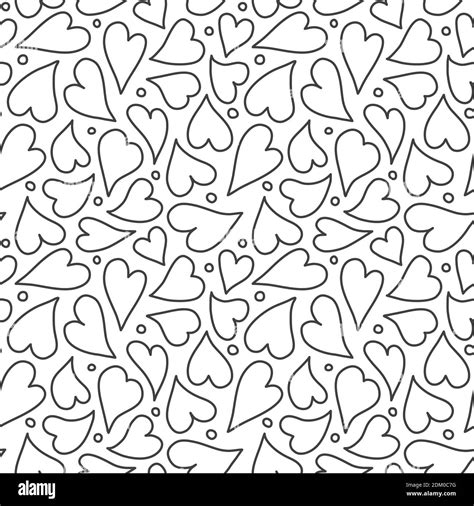 Heart pattern background. Black and white outline hearts and dots in a ...