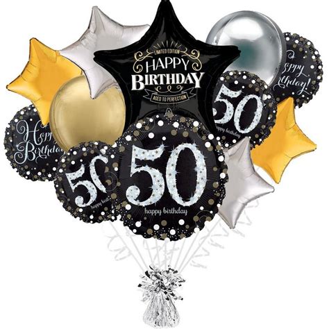 Premium Sparkling Celebration 50th Birthday Foil Balloon Bouquet With