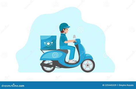 Food Delivery Man Riding A Blue Scooter Illustration For Food Delivery