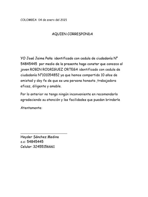 Carta Recomendacion Personal Pdf