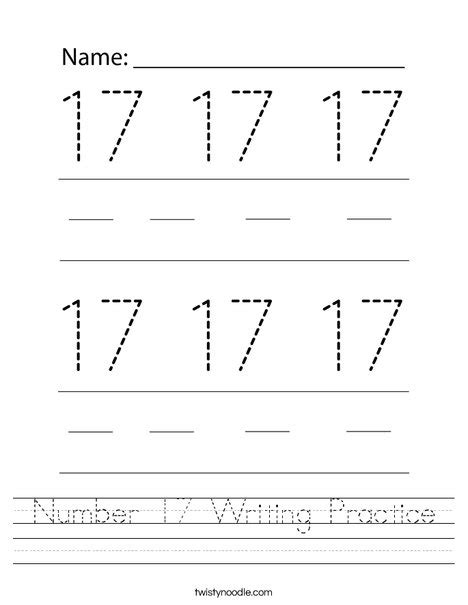 number  writing practice worksheet twisty noodle