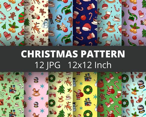 12 Christmas Pattern Clipart Seamless X Mas Sublimation Tumbler Designs Santa Claus Digital