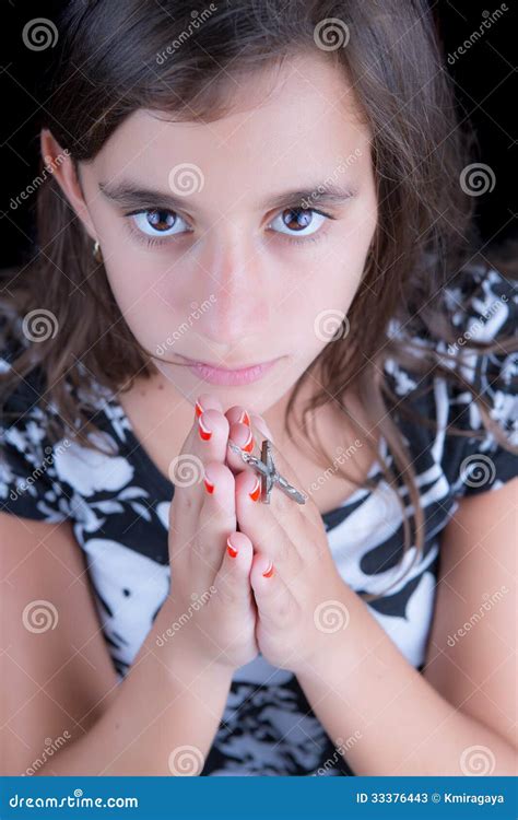 Hispanic Girl Praying With A Crucifix Stock Image Image Of Human Latin 33376443