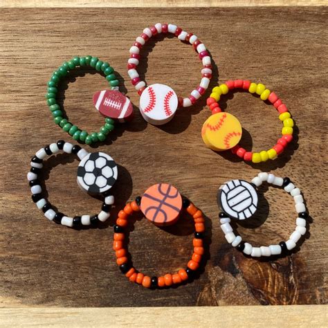 Customizable Sports Beaded Rings Soccer Basketball Baseball