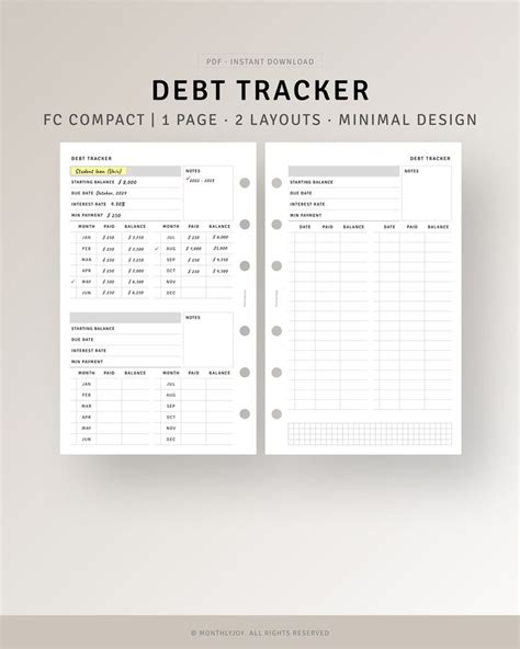 Debt Snowball Tracker Printable Fc Compact Inserts Credit Card Debt