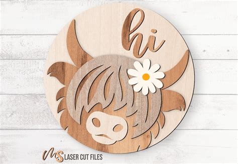 Highland Cow Door Hanger Svg Daisy Cow Svg Welcome Sign Etsy