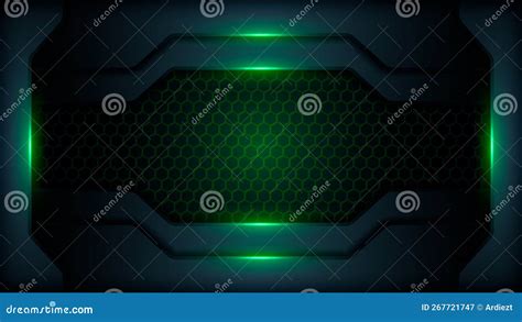 Hexagonal Background With Green Neon Light Honeycomb Bees Hive Cells