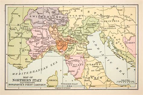 1936 Print Map Northern Italy Europe Napoleon Bonaparte First Campaign ...