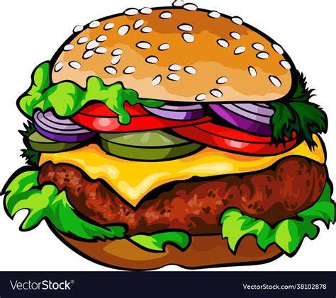 Cute Cartoon Hamburger Vector Illustration Vector Off