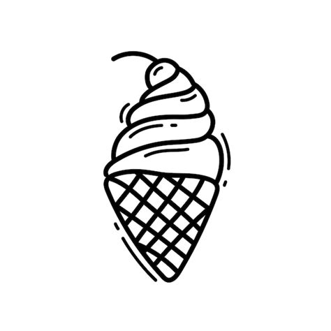 Premium Vector Ice Cream Doodle Cone Ice Cream With Cream And Cherry