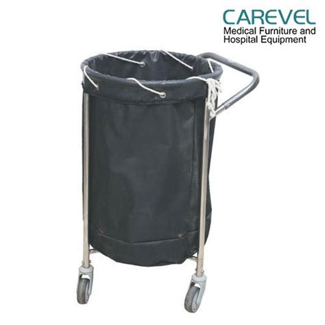 Black Stainless Steel Carevel Canvas Bag Soiled Linen Trolley For