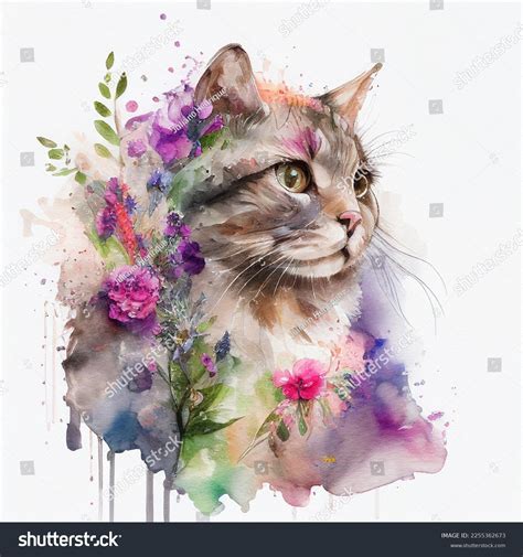 Watercolor Painting Cat Showcases Soft Fur Stock Illustration ...