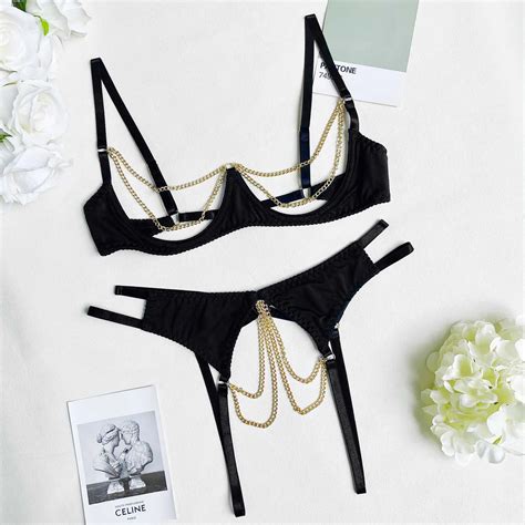 Sexy Conjunto De Sutiã Aberto Lingerie Sensual Conjunto Crotchless