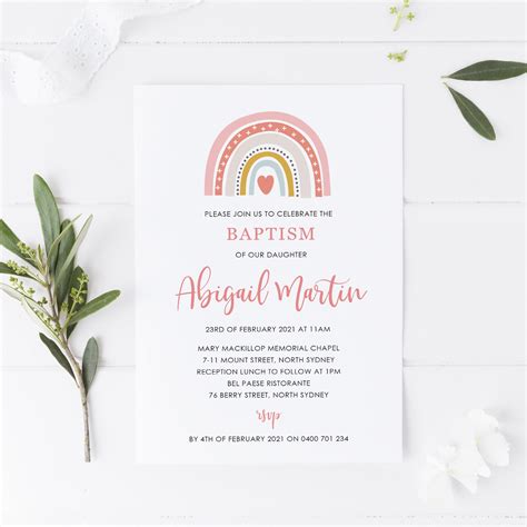 Boho Rainbow Baptism And Christening Invitations Peach Perfect Stationery