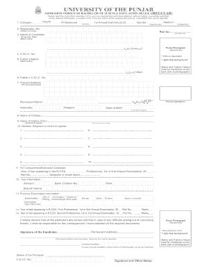 Fillable Online Pu Edu ADMISSION FORM FOR BACHELOR OF SCIENCE EDUCATION