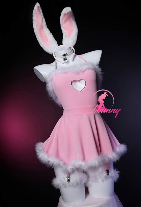 Sexy Lingerie Bunny Girl Sexy Dessous Set Homewear Rosa Neckholder Bodysuit Mit Rock Und