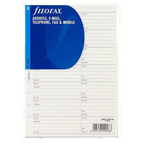 FILOFAX A5 Address E Mail Telephone FAX Mobile REF 340206 Amazon