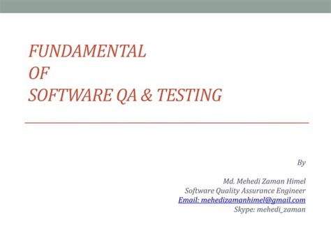 Fundamentals Of Software Quality Assurance Testing Ppt