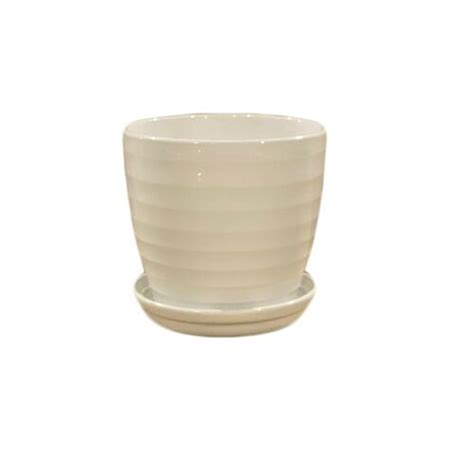 Doniczka Wave 15 cm ceramiczna ecru z podstawką Bricomarche pl