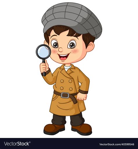 Cute Detective Boy Holding A Magnifying Glass Vector Image