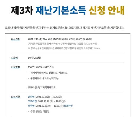 경기도 재난지원금 3차5차 신청방법 지급시기사용처 대상 외국인