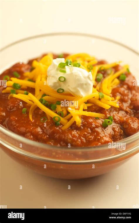 chili and cheese in a glass bowl Stock Photo - Alamy