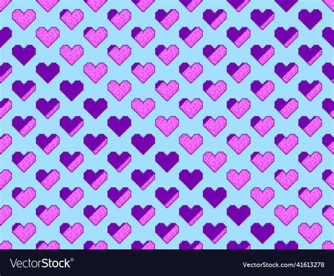 Pixel Art Hearts Seamless Pattern 8 Bit Royalty Free Vector