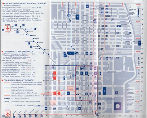 Take Amtrak to the Heart of Chicago map c 1990s Metra & Illinois Amtrak