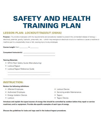 Safety And Health Training Plan 10 Examples Format How To Create PDF