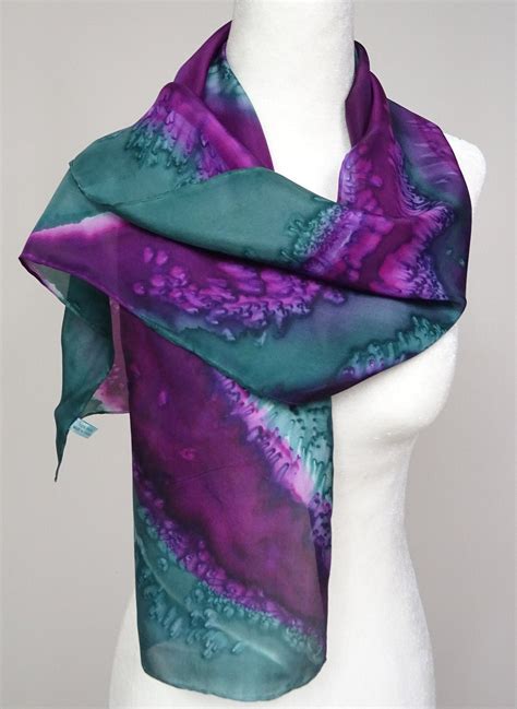 Purple Silk Scarf. Hand Painted Purple and Green Silk Scarf. - Etsy