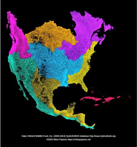 River basins in North America. Each river on the... - Maps on the Web