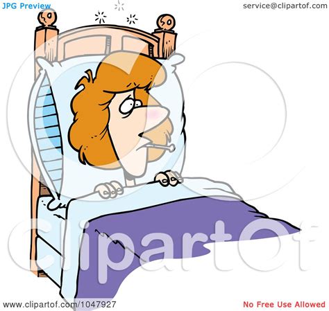 Royalty Free RF Clip Art Illustration Of A Cartoon Sick Woman In Bed