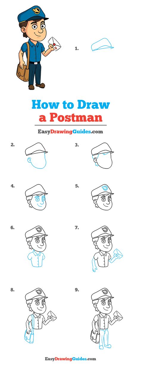 How to Draw a Postman - Really Easy Drawing Tutorial | Drawing tutorial ...