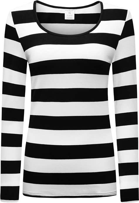 Formeet17 Womens Long Sleeve Striped T Shirt Stretchy Comfy Scoop Neck