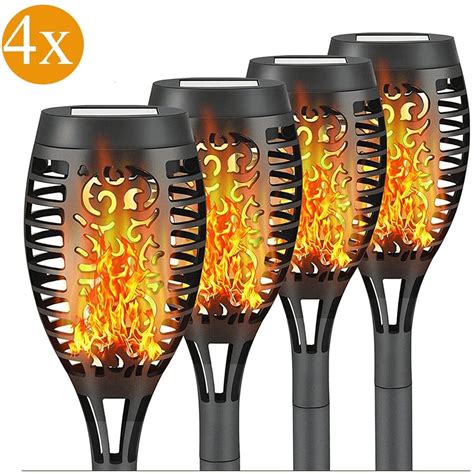 Solar Torch Light Flickering Flame 4 Pack Waterproof Lamp