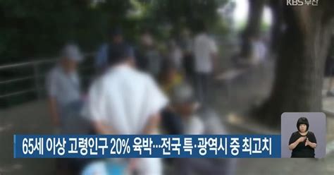 부산 65세 이상 고령인구 20 육박전국 특·광역시 중 최고치