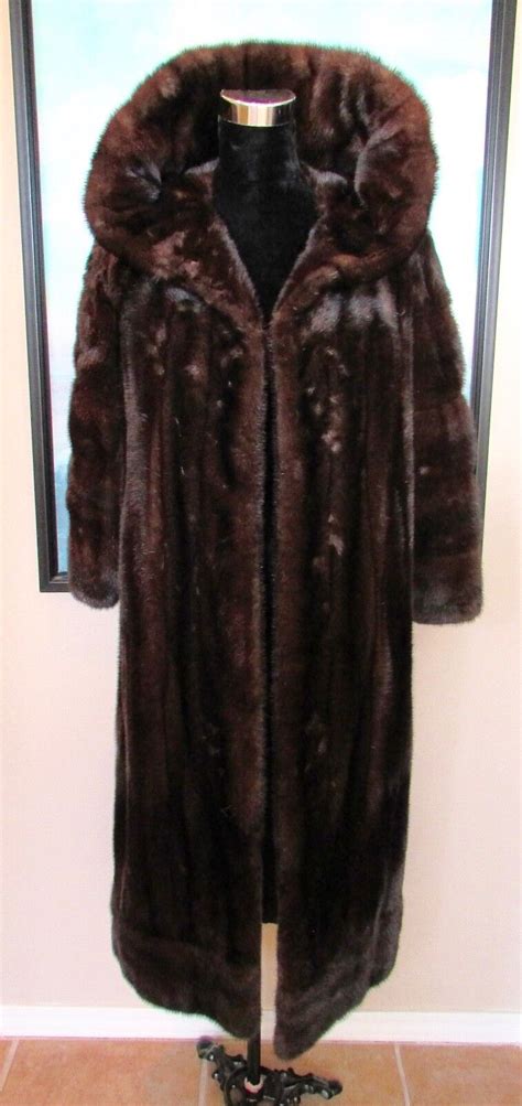 Revillon Saks Fifth Ave Brown Full Length Mink Coat Dramatic Collar Sz