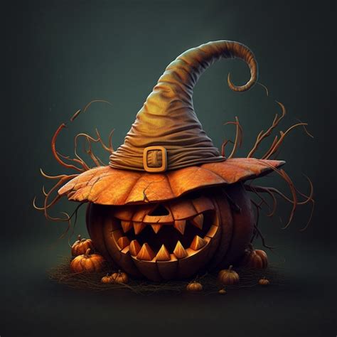 Premium Ai Image There Is A Halloween Pumpkin With A Witch Hat On It