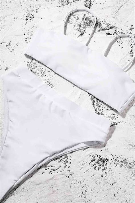 Angelsin V Cut High Waisted Bikini Set White Stilimon