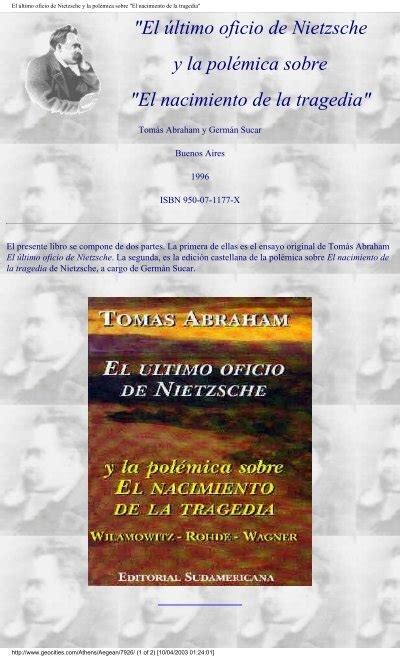 Abraham T Sucar G El último oficio de Nietzsche y la polémica sobre