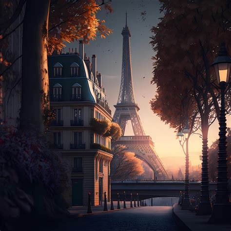 Premium Photo | A digital painting of a street scene with eiffel tower ...