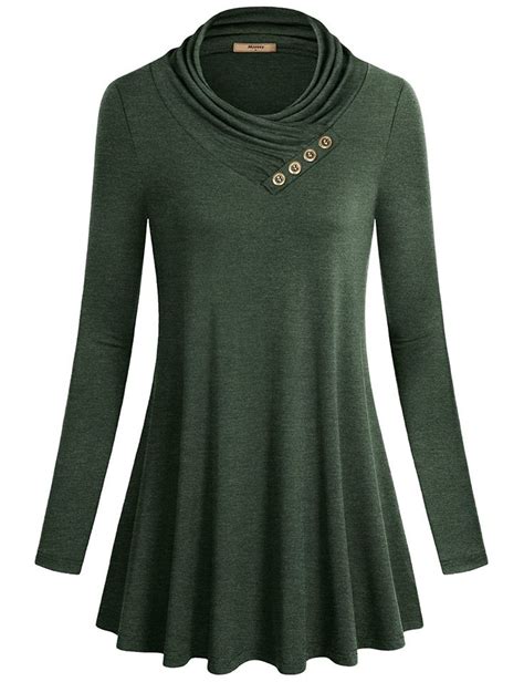 Miusey Women S Long Sleeve Cowl Neck Form Fitting Casual Tunic Top