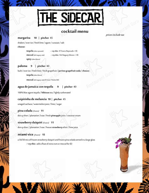 Menu at The Sidecar pub & bar, Fort Wayne