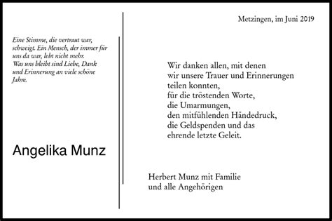 Traueranzeigen von Angelika Munz Südwest Presse Trauer