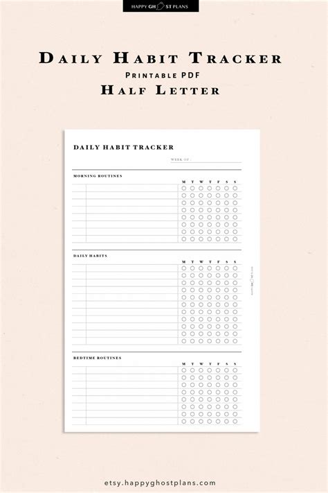 Habit Tracker Printable Half Letter Size Daily Routine Planner