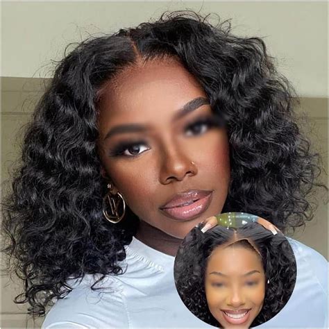 Wear And Go Glueless Wigs Bob Wig Human Hair Pre Plucked Deep Wave Lace