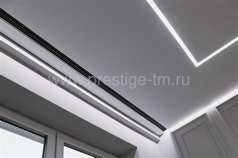 Натяжной потолок со скрытым карнизом для штор - установка под ключ